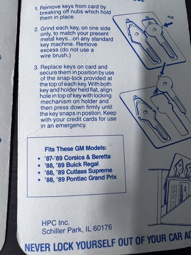 Plastic Emergency Key Blanks Vintage For GM Models, - Picture 6 of 7