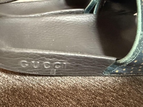 Auth Men's GUCCI Sandals Size EU41 US7.5 Logo Leather Dark green Flat Used - Picture 13 of 24