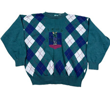 Vintage Izod Golf Sweater Men Large Green Heavy Knit Embroidered Grandpa 90s 