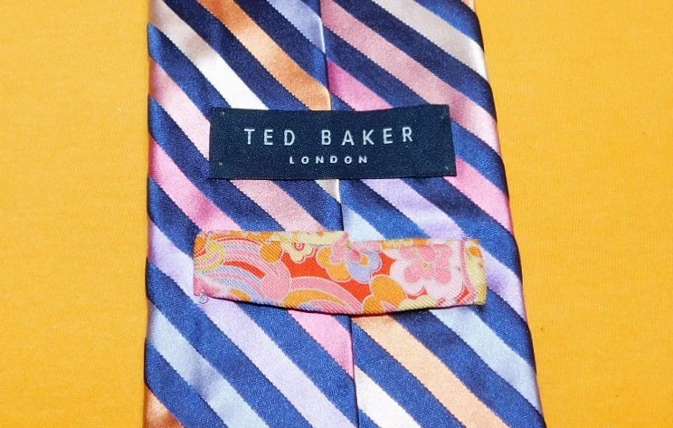 TED BAKER HECHO EN EE. UU. CORBATA A RAYAS AZUL/NARANJA/AMARILLO - CORBATAS - CORBATAS DE DISEÑADOR. Foto 3 de 3
