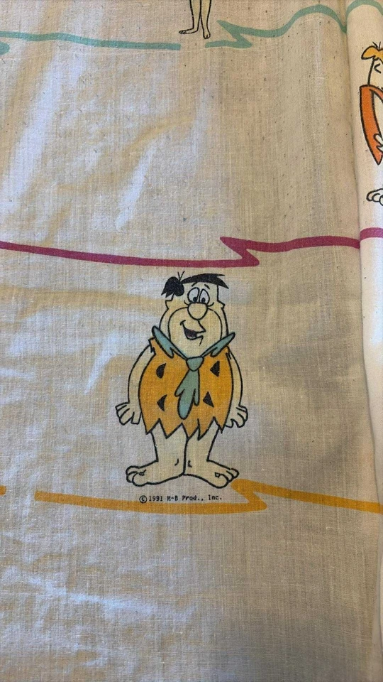 Винтажная простыня на резинке 1991 The Flintstones Bedrock Twin - Изображение 3 из 4
