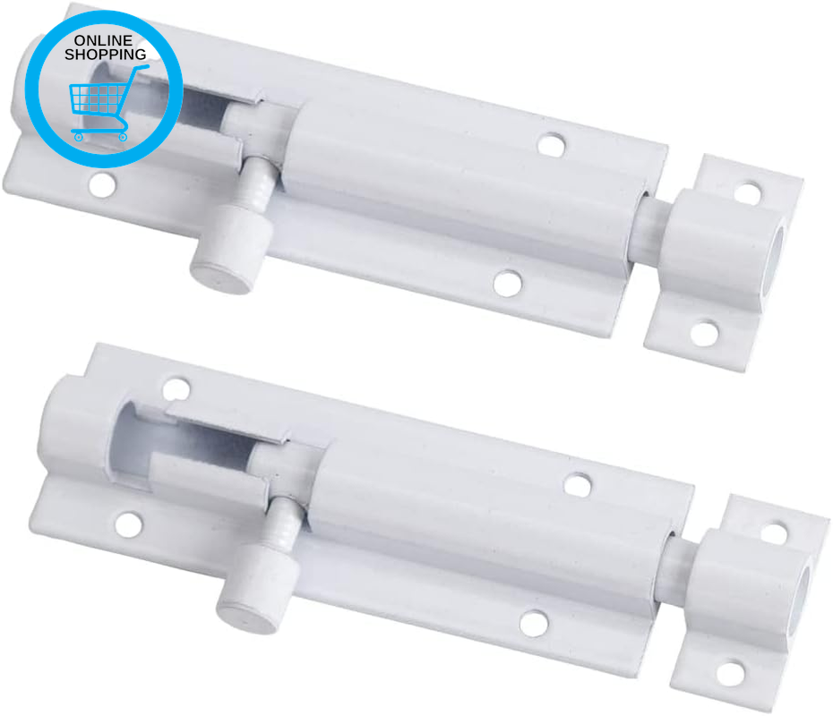 2 Set Door Lock Bolts Shed Door  Bolt Heavy Duty White Door Bolt Latch Slide Bar