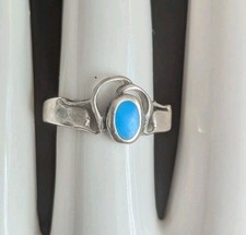 Vtg Sterling Silver Blue Turquoise Ring Size 5 Southwest Scuptural Modenist Art