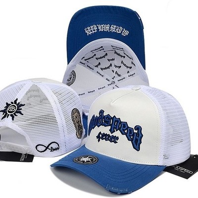 Godspeed Forever Gothic Letter Trucker Hat, Mesh Back Streetwear Snapback Cap