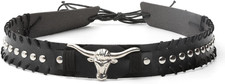 Western Leather Cowboy Hat Bands for Men Women - Silver Bull Head Decor Cowgirl
