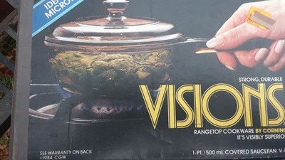 NEW Vintage Corning VISIONS V-81 (1PT/500mL) Covered Saucepan Rangetop Cookware