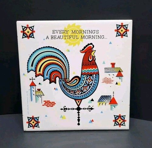 Vintage Scandinavian Rooster Ceramic Trivet Berggen Trayner "Every Morning...." - Picture 1 of 8