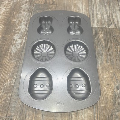 Wilton 6 Easter Egg Themed Cake Pan Mold Aluminum 16 x 10 Rabbit Flower Baking
