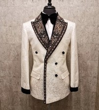 Stunning Beaded Crystal Men Suits 2 Piece Sets Male Prom Blazer Slim Groom