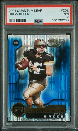 2001 Quantum Leaf DREW BREES Rookie #202 Purdue/Chargers PSA 7