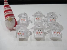 Christmas Ornaments 6 Snowman Heads (Lucite) & one Xmas Troll