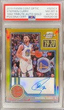 STEPHEN CURRY 2019-20 CONTENDERS OPTIC 1982 TRIBUTE GOLD AUTO /10 PSA 8 Auto 10