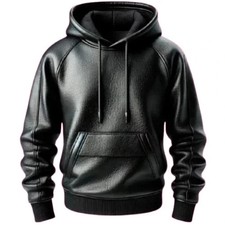 Men's Black Premium Leather Hoodie Handmade Genuine Lambskin Leather Jacket