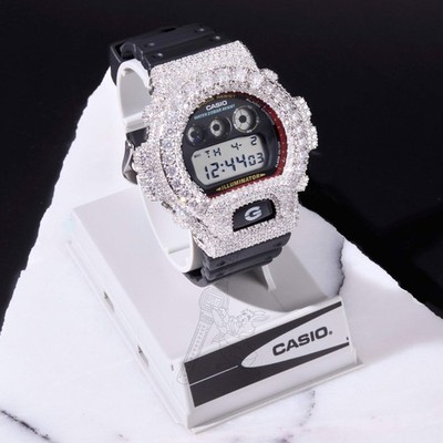 Casio G-Shock DW6900 Black Iced Out Moissanite Mod D Color VVS Men's Watch