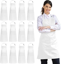 Syntus 12 Pack Bib Apron, Unisex Aprons Adjustable Thicker Version Waterdrop Res