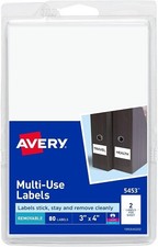 Avery Self-Adhesive Removable Labels, 3 x 4 Inches, White, 80 per Pack 5453 