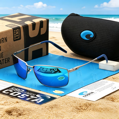 Costa Del Mar Turret Matte Silver Tone Frame Blue 580P Polarized Sunglasses