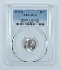 1950-S Roosevelt Dime Boston Collection MS65 PCGS Blue Label