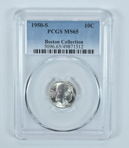 1950-S Roosevelt Dime Boston Collection MS65 PCGS Blue Label