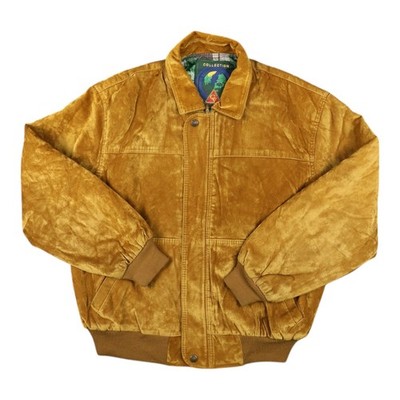 Vintage Gruppo Jacket Men LARGE Gold Bomber Suede Leather Plaid Lined Collared L