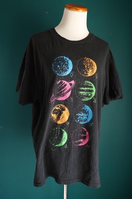 Vintage Y2K Solar System Neon Planets Zodiac  Astrology T-Shirt XL