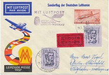 DDR 1957 Leipziger Frühjahrs-Messe Deutsche Lufthansa Ost Ersttag-Sonderflug