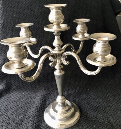 Vintage Heavy Silver Plated 5 Light Candelabra 14" Mid Century Elegant