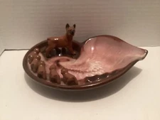 Vintage Tilso MCM Brown & Pink Glazed Boxers with Pups Ashtray