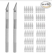 2 Exacto Knife Set Razor Blades Kit 60 Pack Refills Cutter Precision Best Value