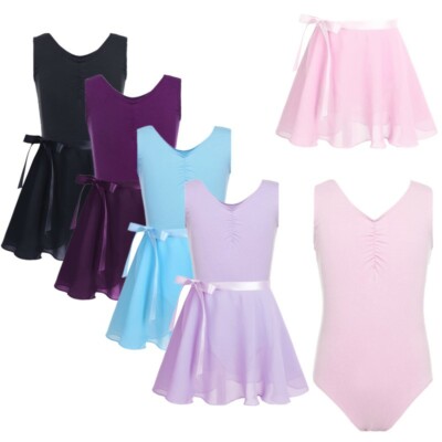 DE Mädchen Ballettkleid Ballerina Kleid Ärmellos Tanzkleid Tanzbody mit Rock