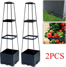 2PCS 3 Tiers Raised Garden Bed Tomato Planter Box with Trellis Self-Watering US