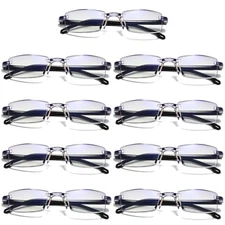 9 PK Mens Rectangular Rimless Blue Light Blocking Reading Glasses Unisex Readers