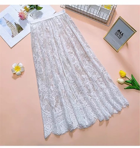 Lady Mesh Lace Half Skirts High Waist Skirt Hollow Out Midi Bottom Skirts Summer - Picture 7 of 14