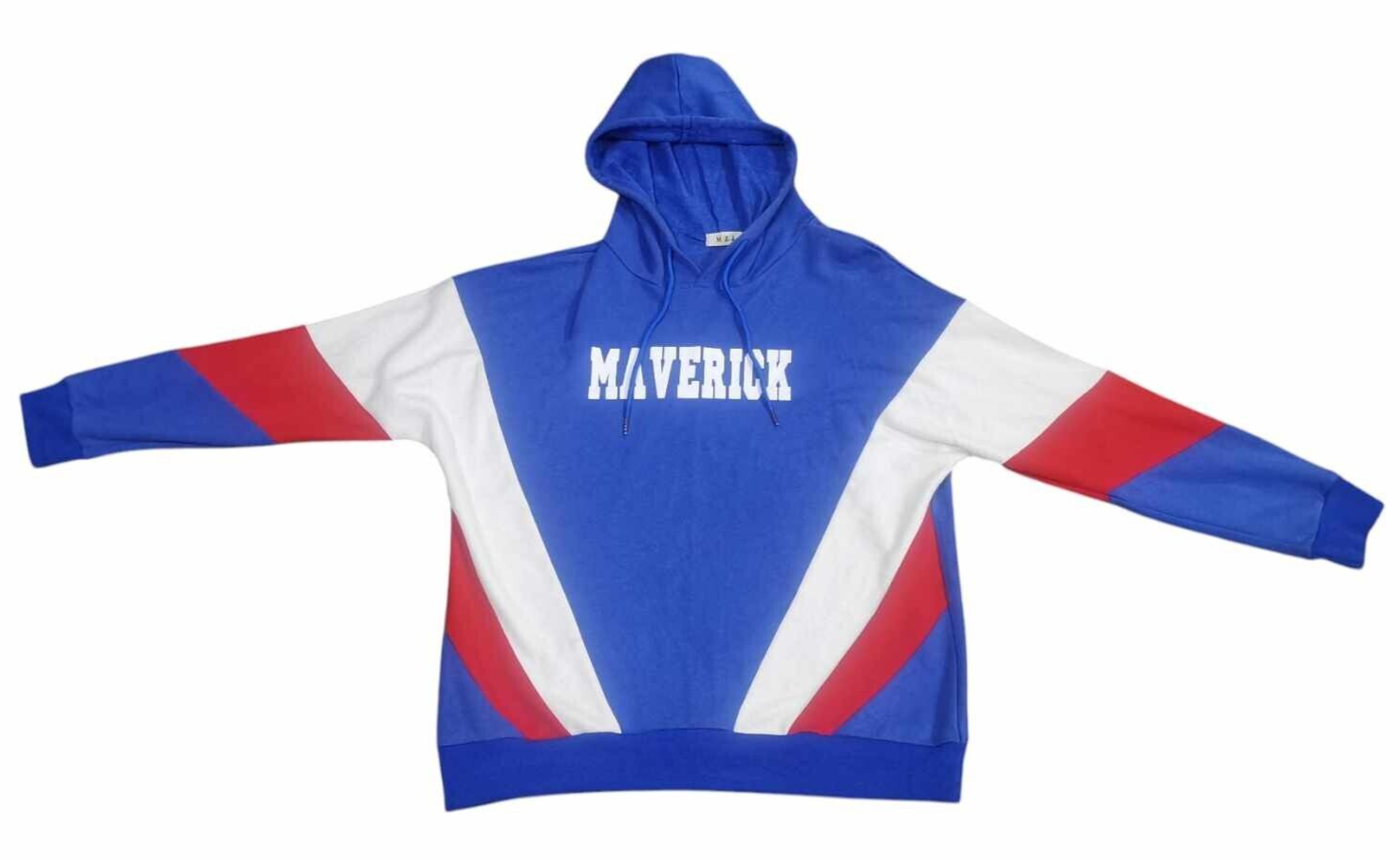 Blue, red and white hoodie with MAVERICK logo