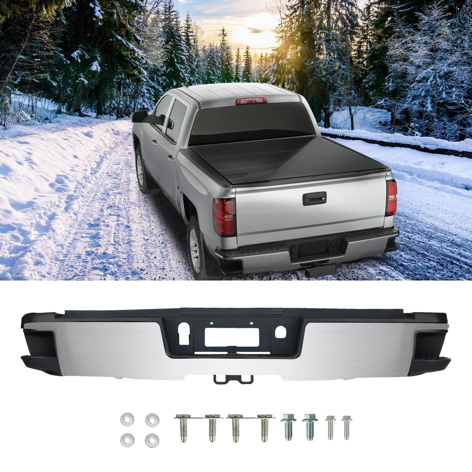Chrome Rear Bumper Assembly for 2015-2019 Chevy Silverado Sierra 2500 3500 Foto 2 de 4
