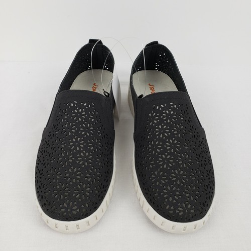 JSport Ladies' Floral Laser Cut Pattern Slip On Shoes Black Size 6.5 Genuine  - Bild 3 von 7