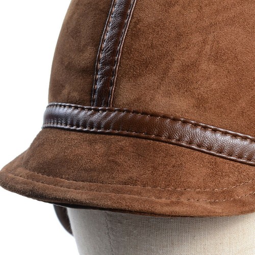Men's Winter Warm Real Leather Ear Cap Beret Flat-top Cap Round Hat Caps/Hats - Picture 8 of 15