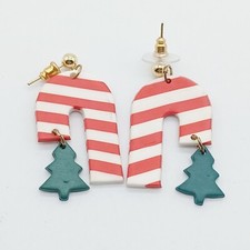 Candy Cane  Christmas Tree Dangle Pierced Earrings-Christmas