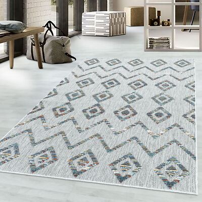 Outdoor Teppich Multi Skandi Boho Design Wetterfest für Balkon, Garten, Terasse