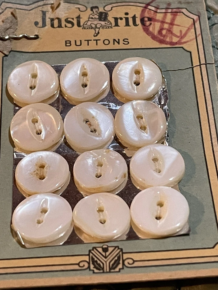 ANTIQUE Just Rite Pearl Buttons Original Carded Set of 12 - Image 3 of 4