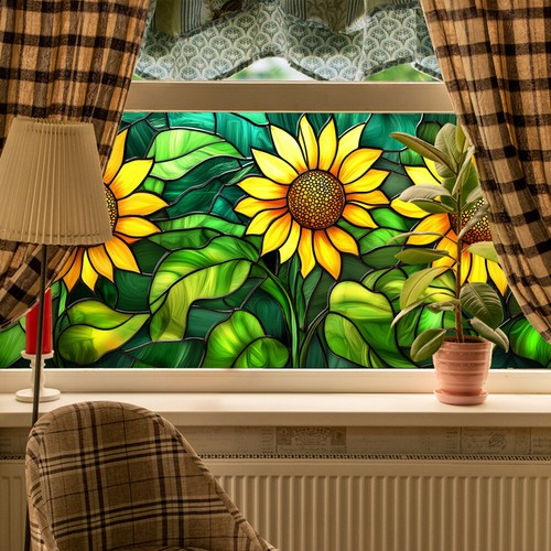Fensterfolie Statische Haftfensterfolie Buntglasaufkleber Dekorfolie Blumendruck - Bild 29 von 49