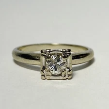 Vintage Happiness 14K White Gold 0.21ct Diamond Solitaire Size 5 Ring 2.3g