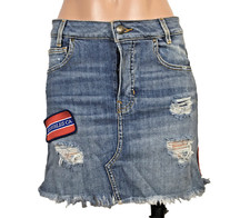 Guess Jeans VTG 90s y2k Denim Fray Mini Skirt 25 Jean Distressed Heart Patches