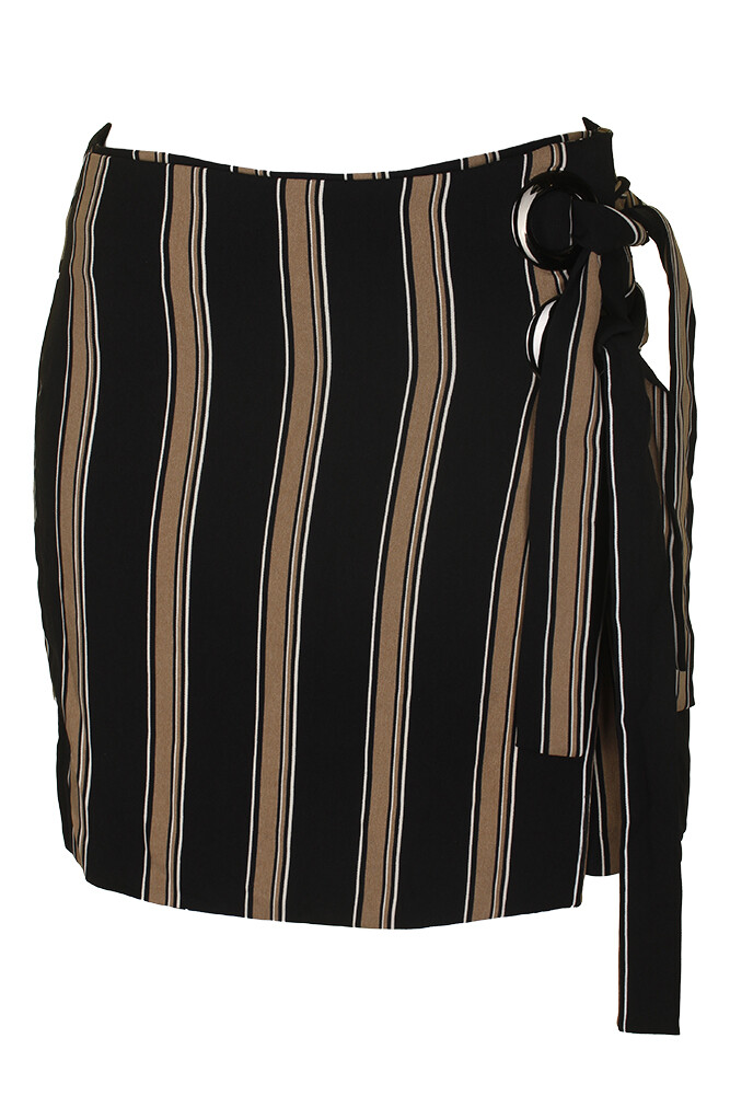 J.O.A. Black Brown Striped Wrap-Front Mini Skirt M | eBay