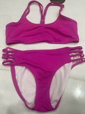 Venus Fuchsia Strappy Bikini Top L  Caged Bottoms Sz 12