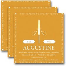 AA Augustine Medium Tension Classical Guitar Strings 3-Pack Gold