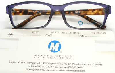NEW MODERN OPTICAL DEFY NAVY /TORTOISE MATTE EYEGLASSES GLASSES FRAME 53-16-140