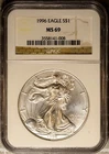Key Date 1996 $1 Silver American Eagle MS 69 NGC # 3558141-008 + Bonus