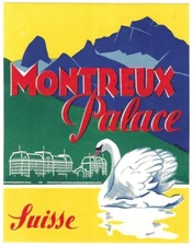 Montreux Palace Hotel Switzerland Luggage Baggage Label Swan Vintage