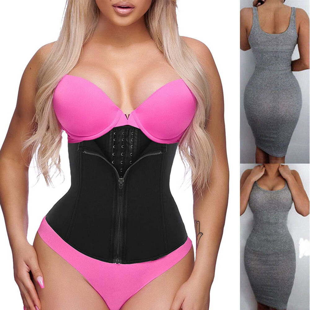 Fajas Colombianas Waist Trainer Cincher Zip Donna – Neoprene Body Shaper Modellante – Nero Taglie S-3XL